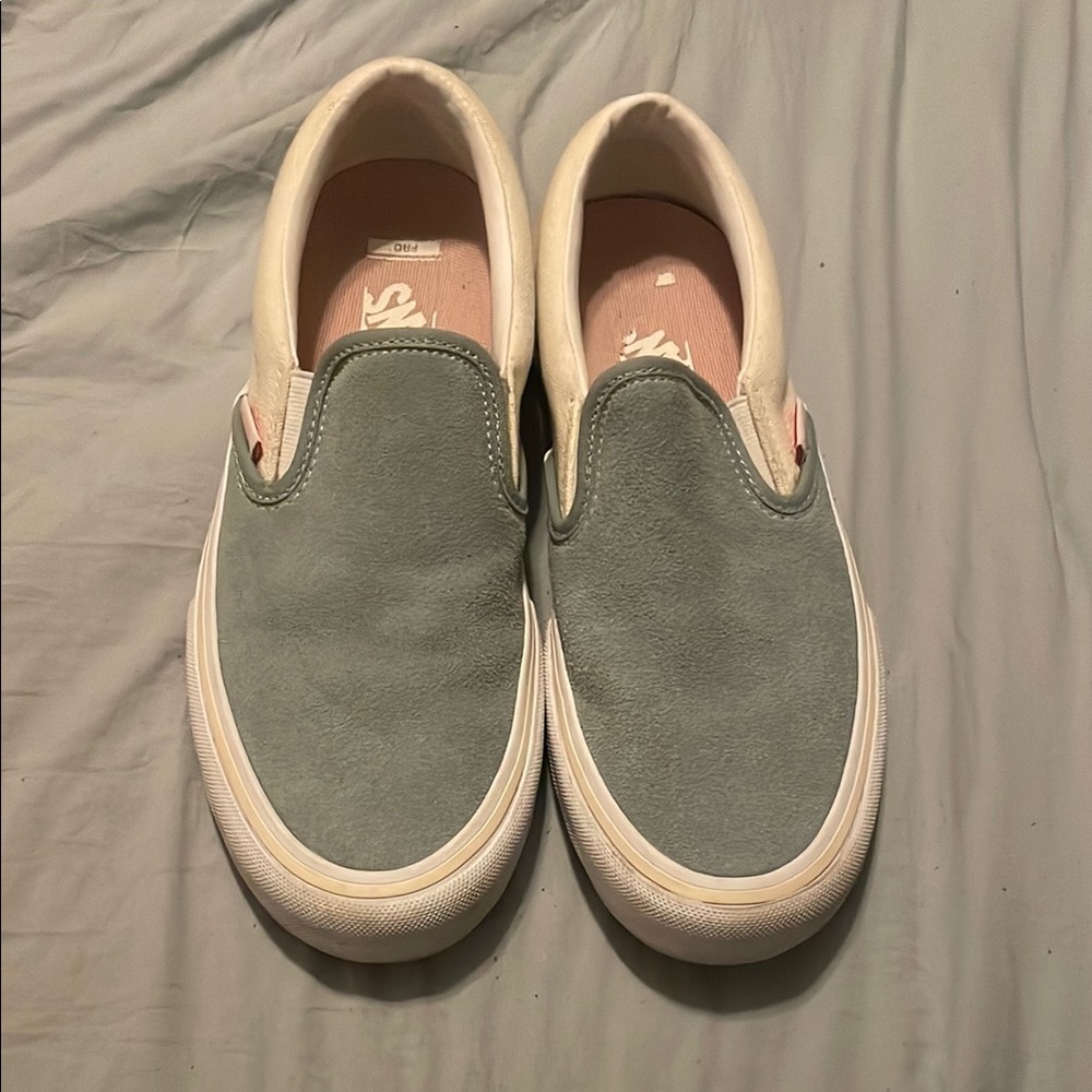 Green, Pink, Cream Slip-On Vans, Men’s 7.5, Women’s 9